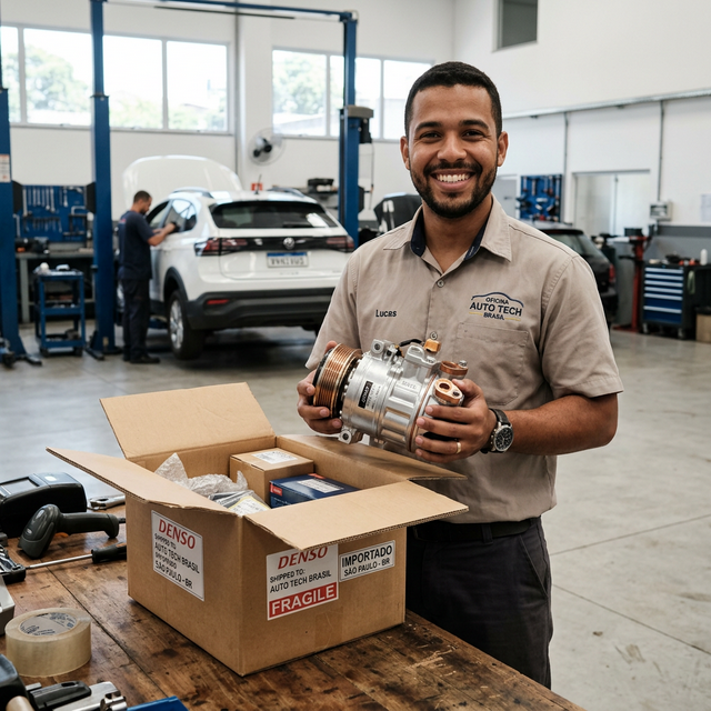 Cliente recebendo peça automotiva importada