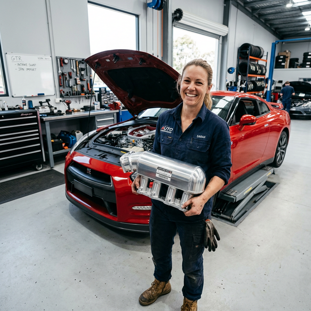 Mecânico com peça nova